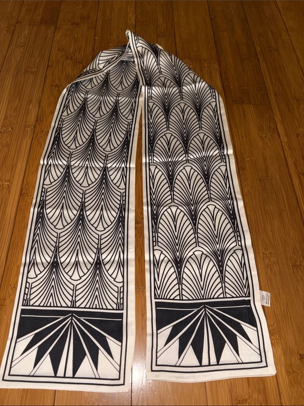 Silk Scarf with Black Art Deco Print by